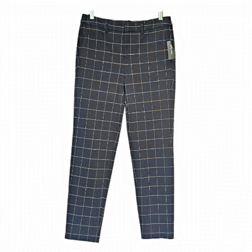LORD & Taylor Womens Plaid Ankle Cropped Pants Mid Rise Black Size S